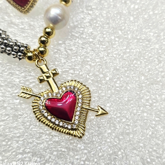 Elegant Silver and Gold Heart Bracelet and adjustable ring - Picture 2 of 4